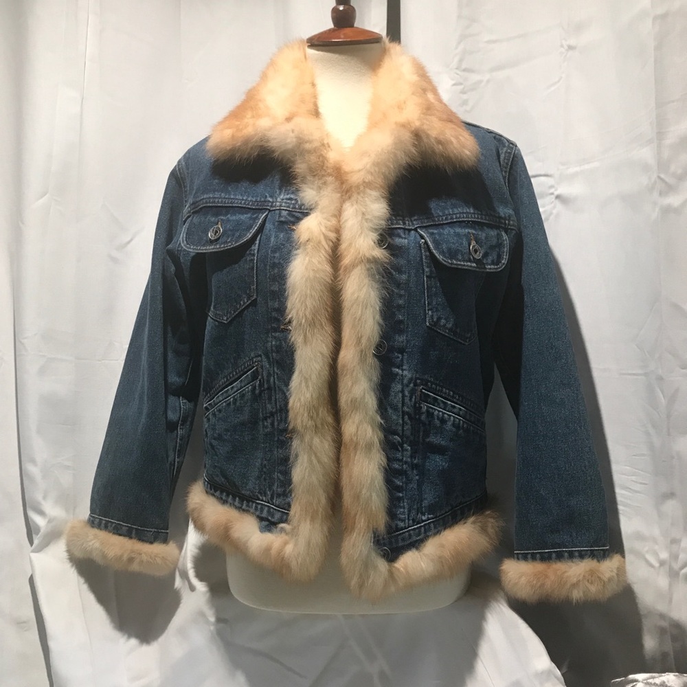 Jean jacket mink fur trim